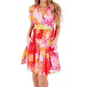 J. Marie The Leilani Cross Back Mini Dress Floral Multicolor Size S NWT